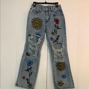 Embroidered Floral Women's Jeans